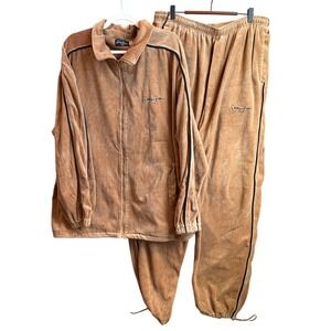 Sean John Velour Tracksuit Men XXL Tan Brown Y2K Streetwear Baggy Set